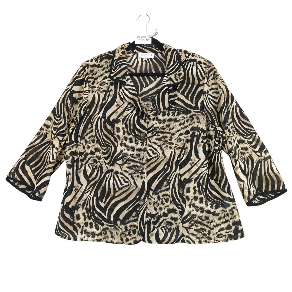 Studio I Sheer Animal Print Blouse Womens Plus Size 18W Overlay Top Y2K Mob Wife